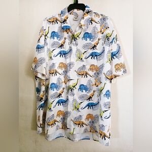 Hardaddy Dinosaur Print Button-Up Shirt